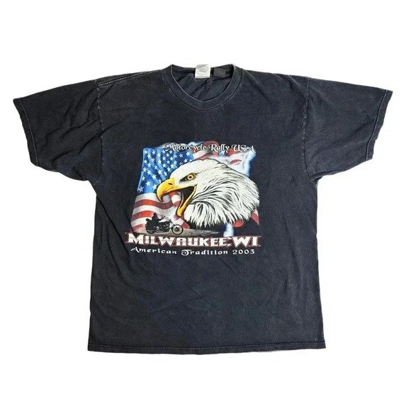 Motorcycle Rally 2003 Milwaukee Big Eagle Logo Shirt Size XL American Tradition - Picture 1 of 5